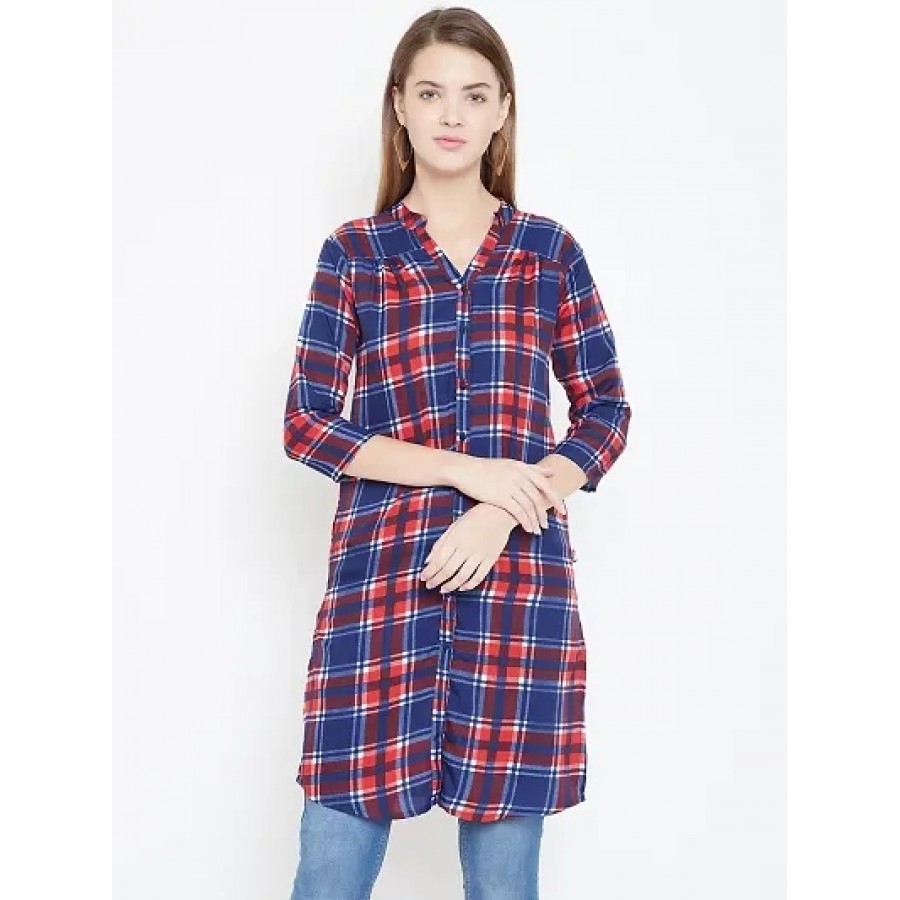 Women Multicolour Checked Long Crepe Tunic