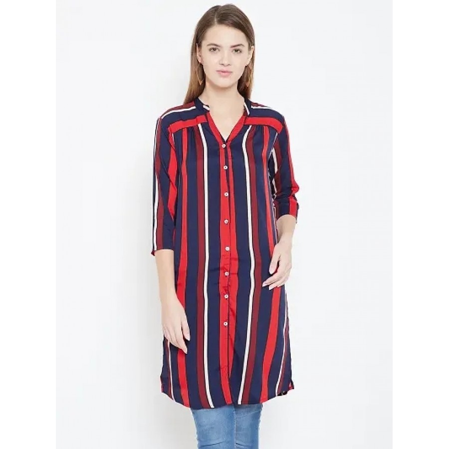 Women Multicoloured Stripe Printed Long Crepe Tunic