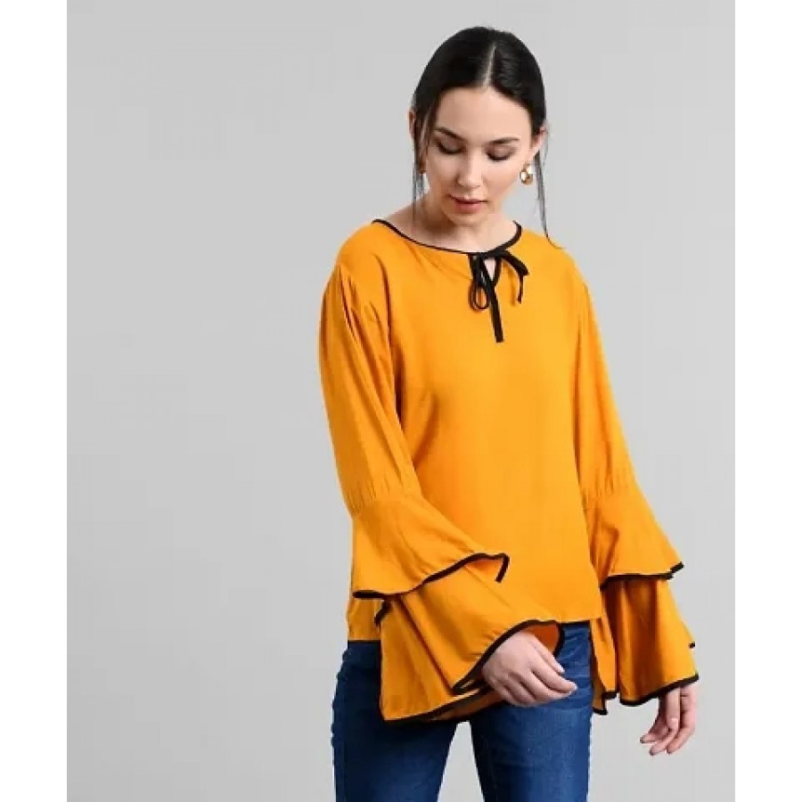 Women Mustured High Frill Rayon Top