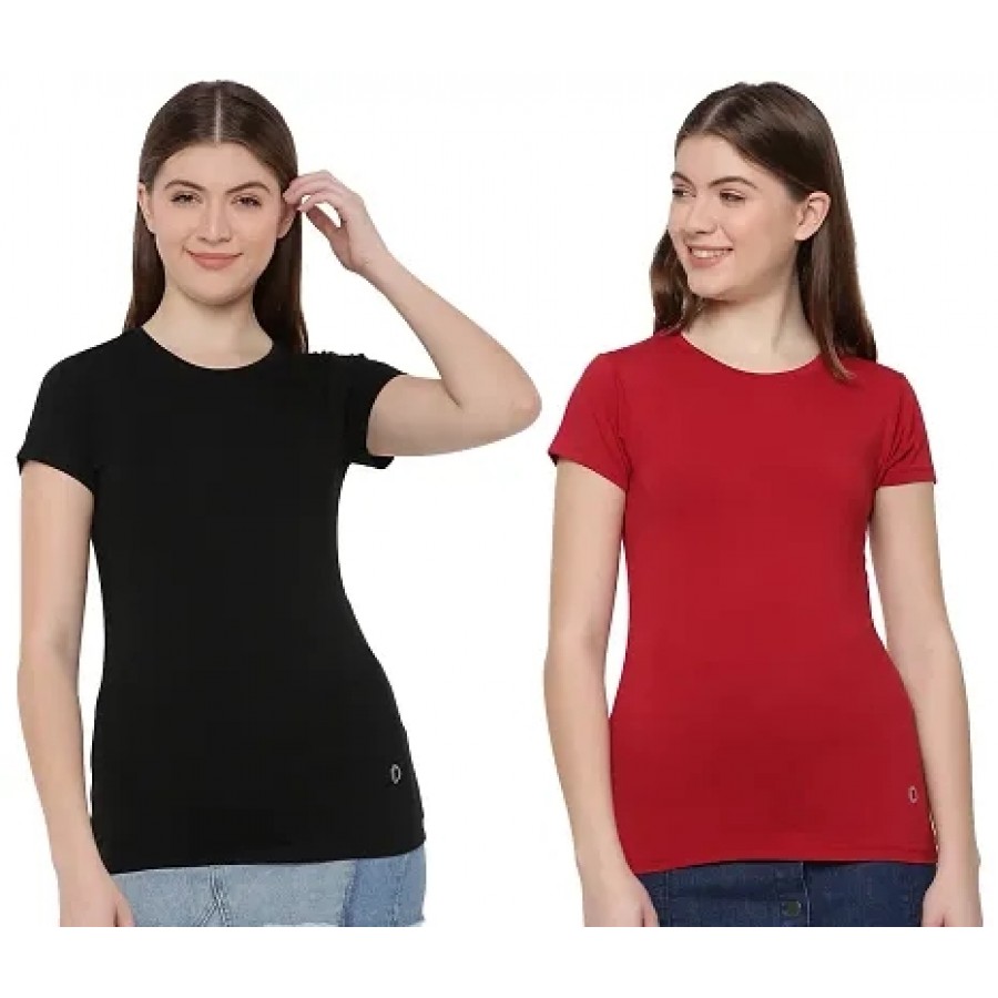 Women Stylish  Cotton Solid Round Neck Tees