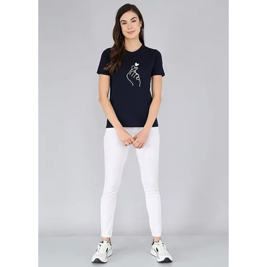 Women and Girl Cotton Casual Stylish Printed Regular T-shirt