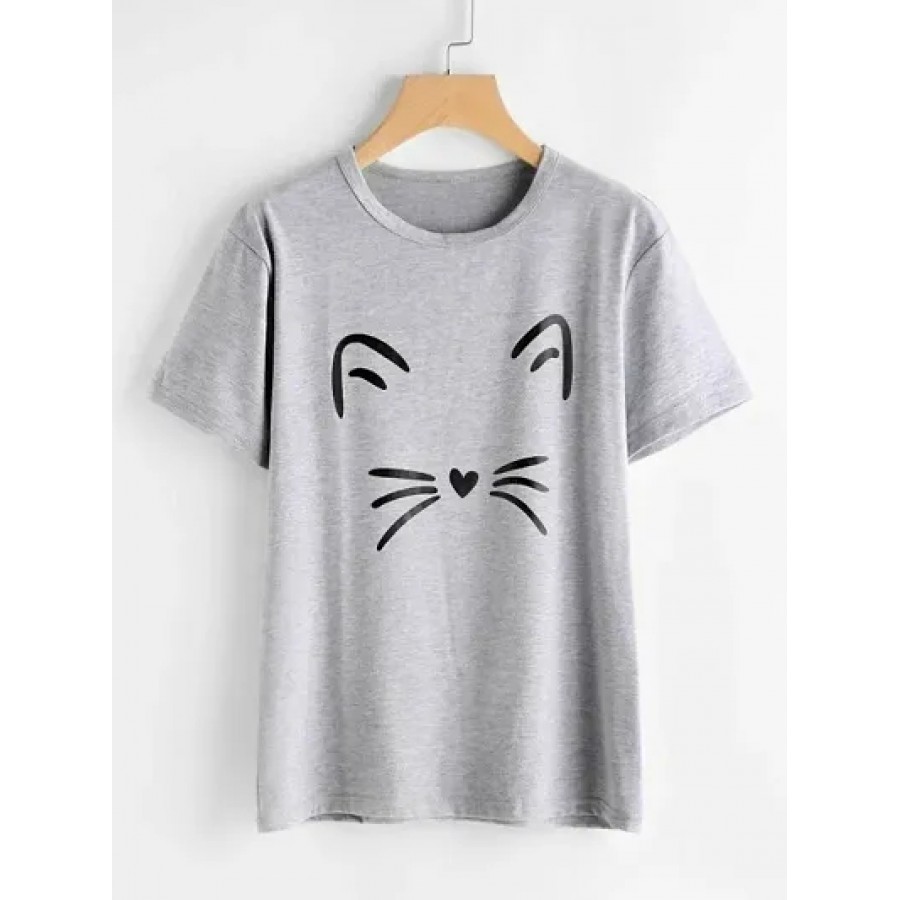 Women's Beautiful and Trendy Cotton Hosiery Printed Round Neck Tees