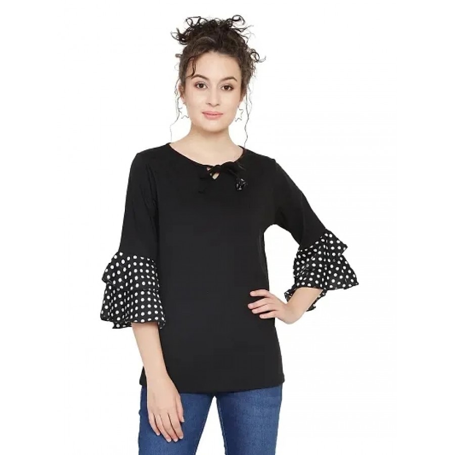 Women's Black Hosiery Printed Top