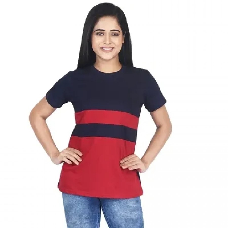 Women's Cotton Colourblocked Round Neck Top