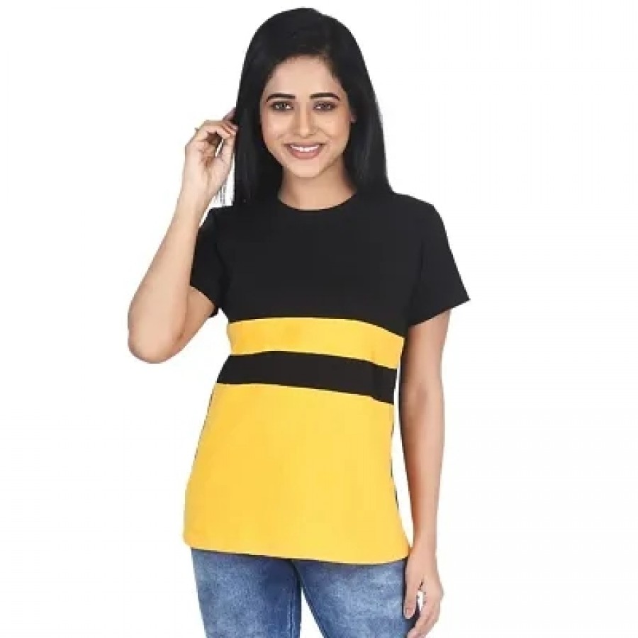 Women's Cotton Colourblocked Round Neck Top