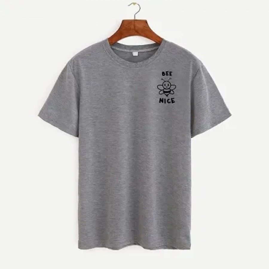 Women's Cotton Round Neck Half Sleeve T-shirt - BEE NICE (GREY).