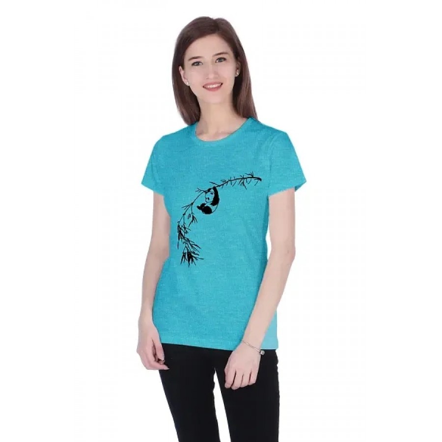 Women's Cotton Round Neck Half Sleeve T-shirt - Panda (Sea Green)