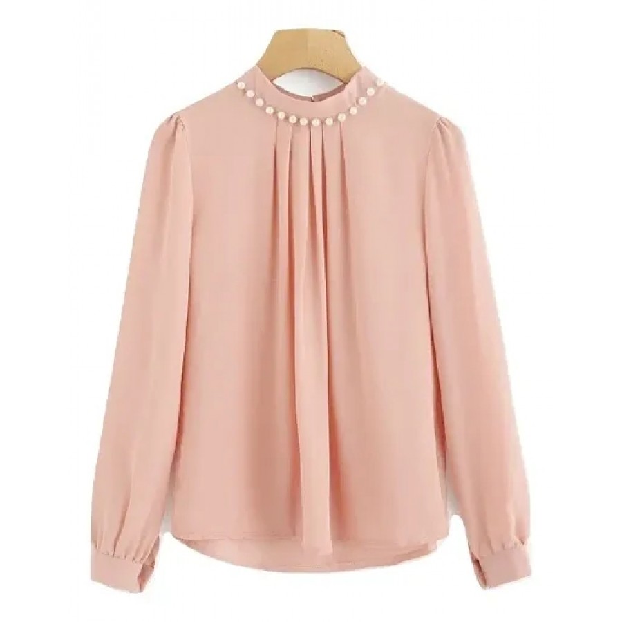 Womens Crepe Casual Full Sleeves Pearl Top