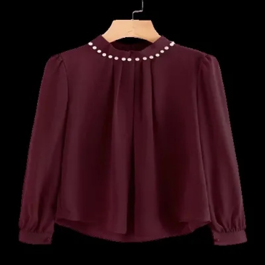 Womens Crepe Casual Full Sleeves Pearl Top