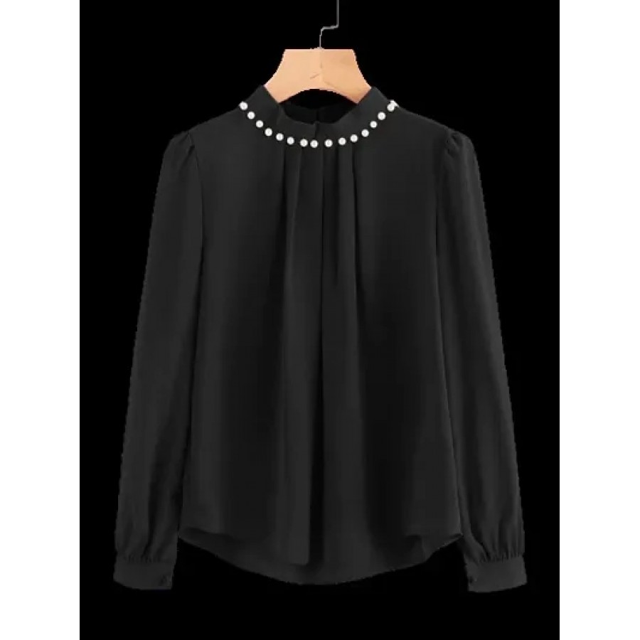 Womens Crepe Casual Full Sleeves Pearl Top