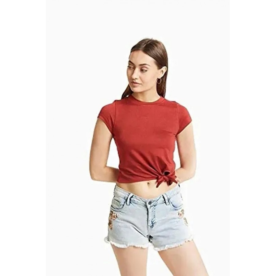 Women's Dyed  Cotton Blend Crop Top