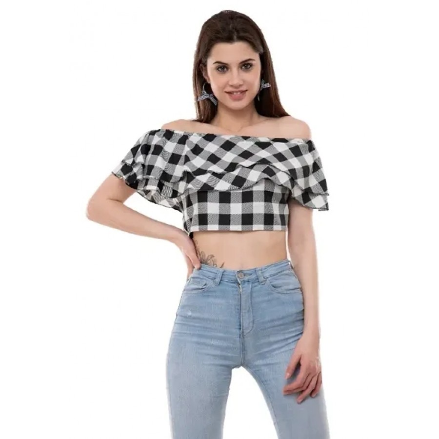 Women's Dyed Multicoloured Crepe Crop Top