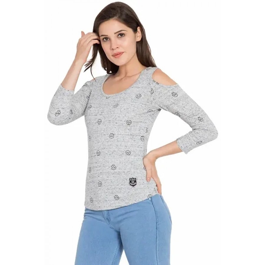 Women's Grey Cotton Printed Top