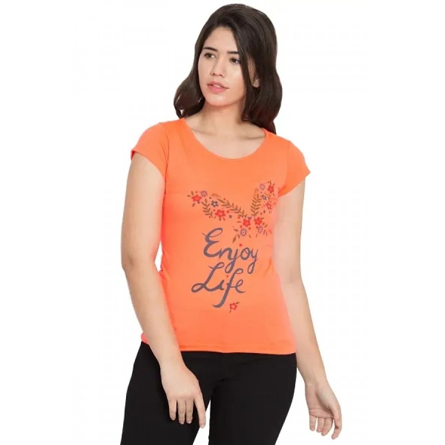 Women's Orange Cotton Printed Top