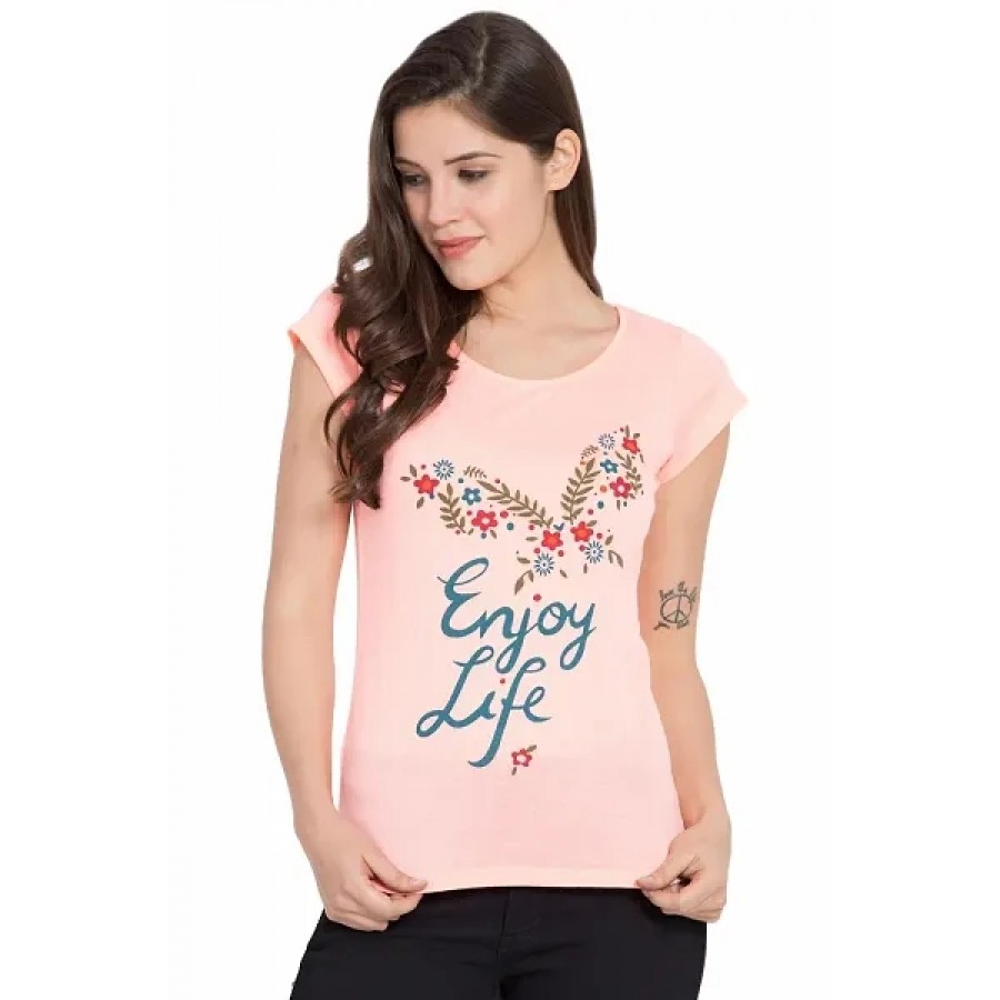 Women's Pink Cotton Printed Top