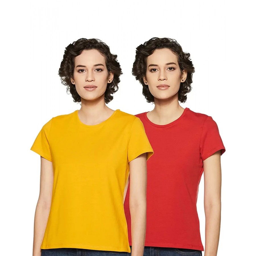 Womens Cotton Pack Of 2 Solid Tshirts