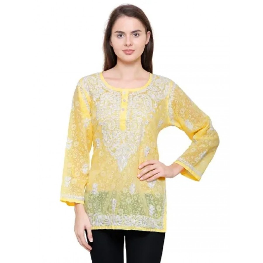 Yellow Cotton Embroidered Top