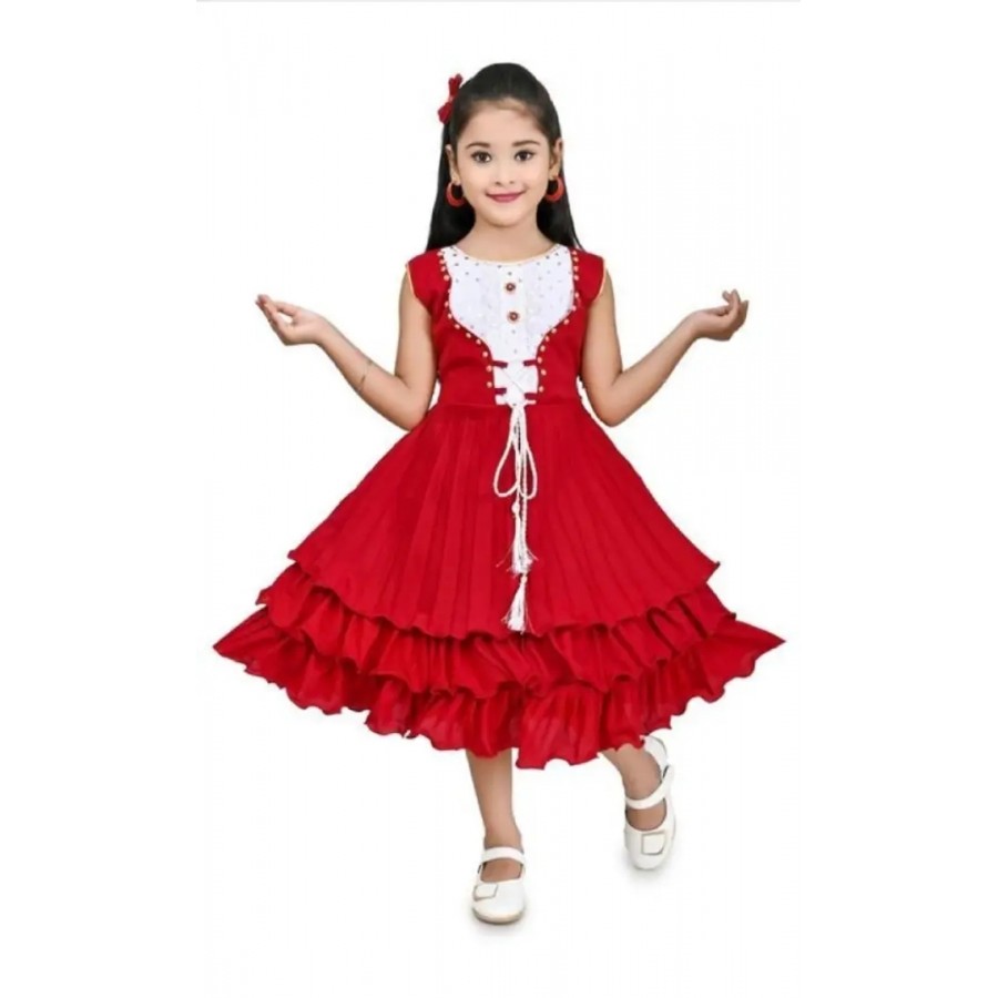 Classic Cotton Blend Solid Dresses for Kids Girls